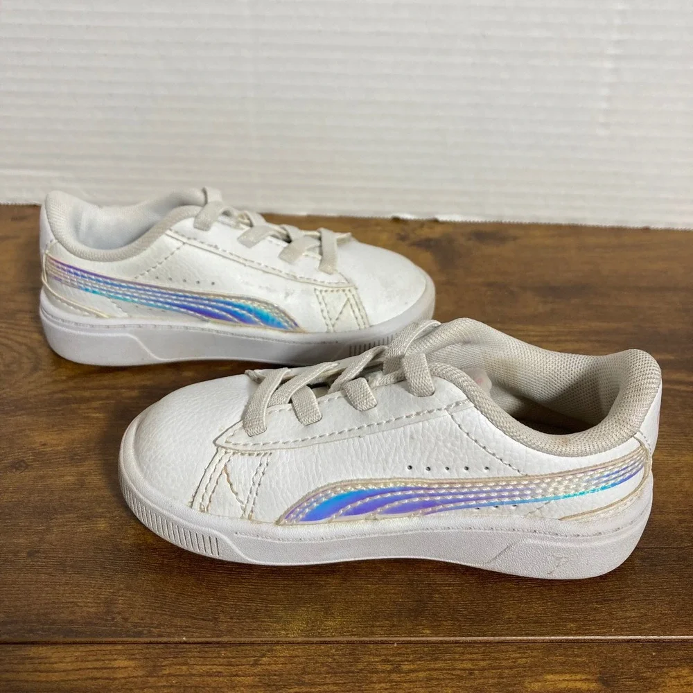 Puma Smash V2 Holo White Iridescent Toddler Sneakers 385439-01 Size 6C